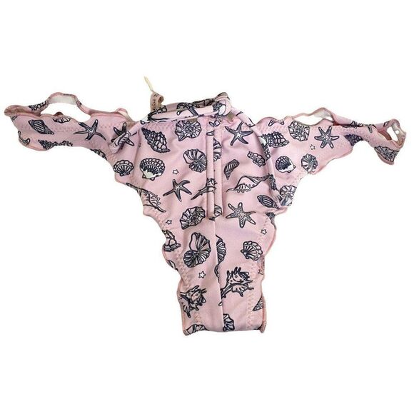 Chloe' Rose Sz M Pink Ruffled Bikini Bottom Sea Shells Back Ruched Tie NEW - Picture 2 of 3